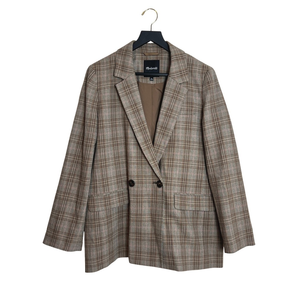 Madewell Caldwell Blazer in Plaid Brown Tan Oversized Double Breasted Jacket XL